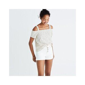 Madewell‎ fitted cold shoulder cotton striped tee bellamy stripe - Size Large